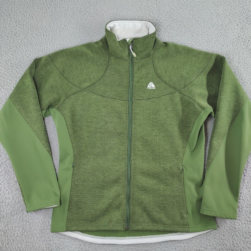 Nike ACG Jacket Womens Large Green Softshell Thermal Lined Long Sleeve Full Zip